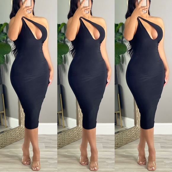 NEW Fashion One Shoulder High quality bodycon MIDI dress cute trendy club MOCHA - Picture 4 of 4
